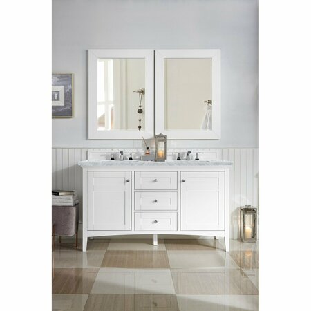 James Martin Vanities Palisades 60in Double Vanity, Bright White w/ 3 CM Carrara Marble Top 527-V60D-BW-3CAR
